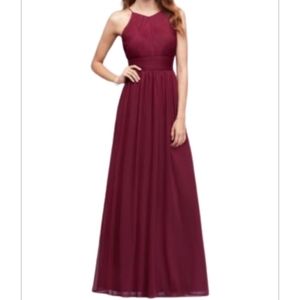 Db STUDIO MICRO-PLEATED MESH HALTER MAXI DRESS